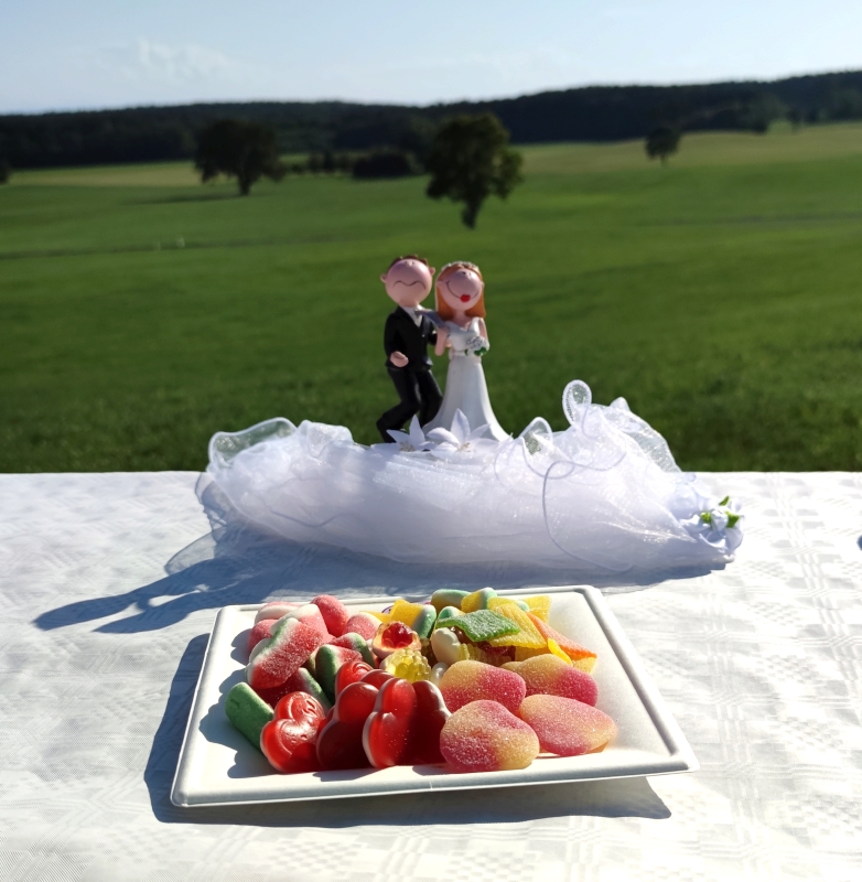 Süßigkeitenplatte für ihre Hochzeit als Candybar oder für die Tische ihrer Hochzeitsgäste. Inhalt 350g Süßigkeiten ihrer Wahl.